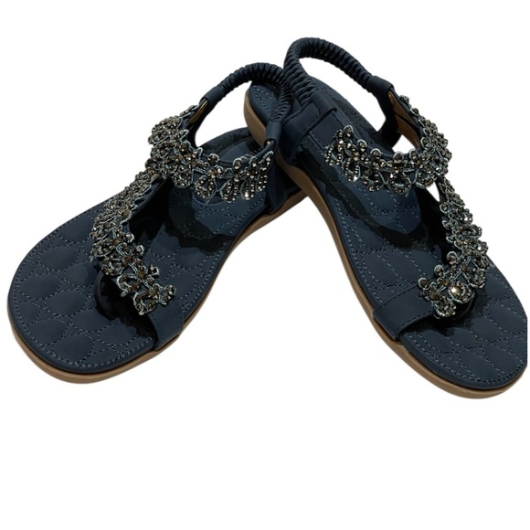 💥SALE💥SIKETU NAVY JEWELED FLIP FLOP SANDALS SZ - Picture 3 of 11